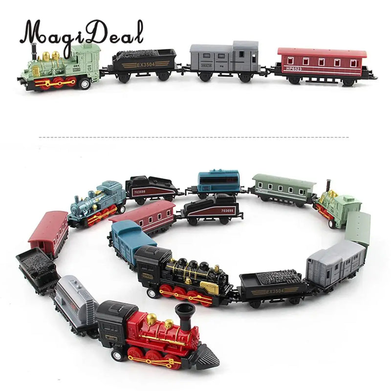 Conjunto de Trem a Vapor Miniatura Verde com 4 Peças: 1 Locomotiva e 3 Vagões de Trem, Brinquedo Divertido e Colecionável para Crianças e Adultos.