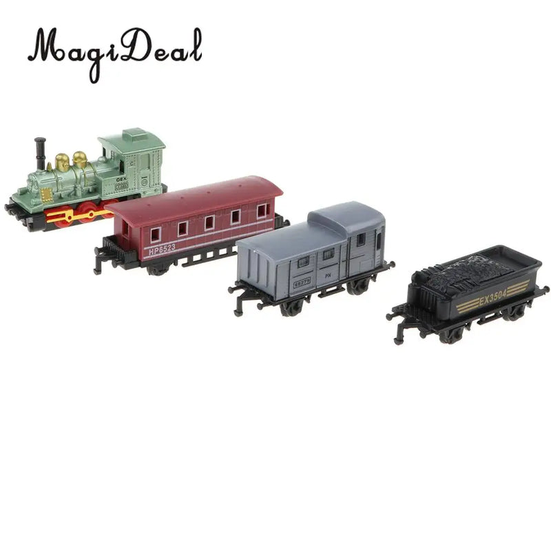 Conjunto de Trem a Vapor Miniatura Verde com 4 Peças: 1 Locomotiva e 3 Vagões de Trem, Brinquedo Divertido e Colecionável para Crianças e Adultos.